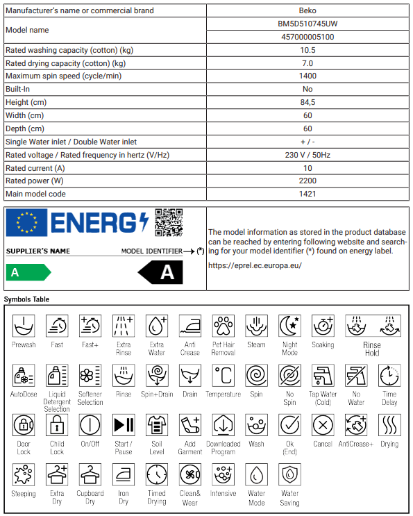 Beko-BM5D510745UW-7Kg-Capacity-Washer-Dryer-figure-1