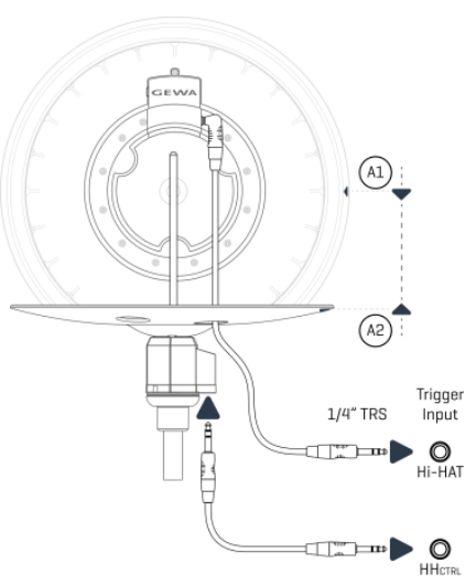 Placing bottom cymbal on controller and adjusting stand orientation