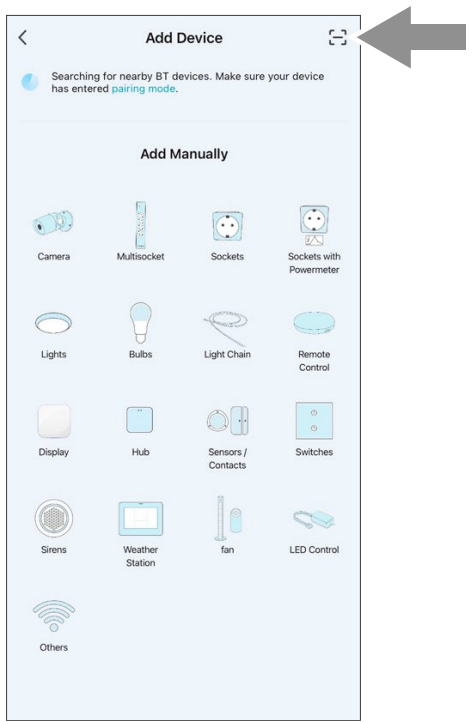 Scanning QR code on Hama 00176637 smart hub for pairing in Hama Smart Home app