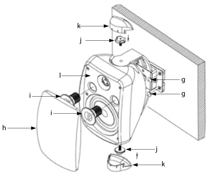 Wall-mounted speaker bracket showing adjustable positioning