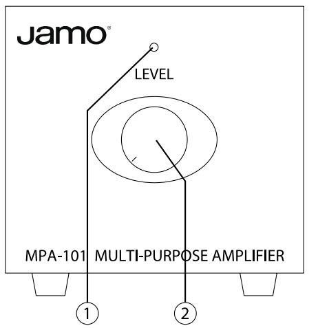 Rear view with speaker terminals, power switch, and line input/output