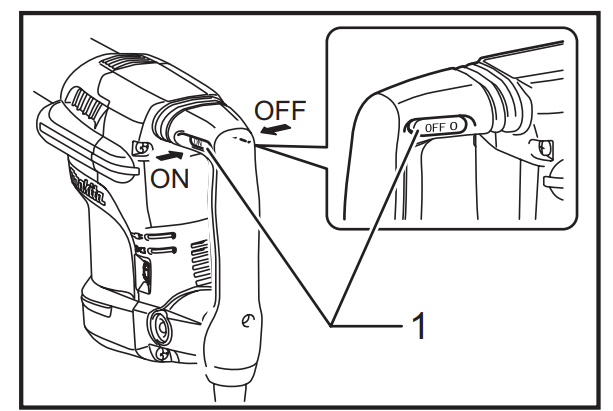 Close-up of SDS-MAX chisel attached to a demolition hammer for concrete work.