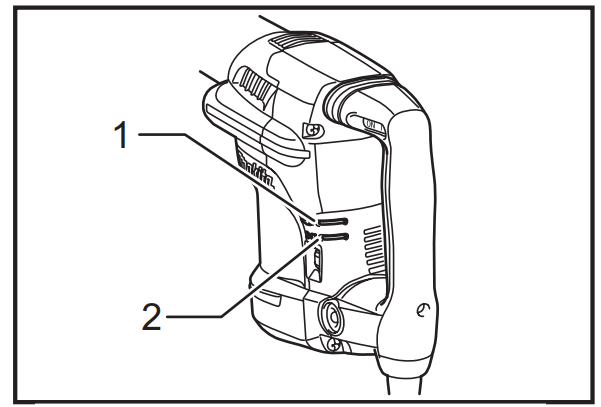 Side view of demolition hammer highlighting ergonomic auxiliary handle