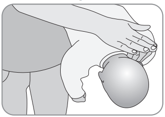 Diagram showing chest thrusts on an infant