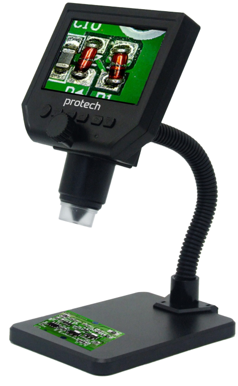 PROTECH QC3193 digital microscope showing 4.3-inch HD LCD display in use