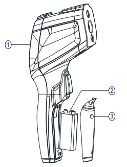 PROTECH QM7420 Dual Laser Thermometer measuring temperature of a plastic or painted surface.