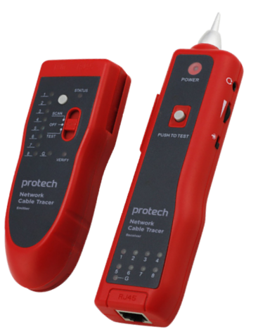 Close-up of PROTECH XC5090 network cable tracer emitter with RJ11 connector