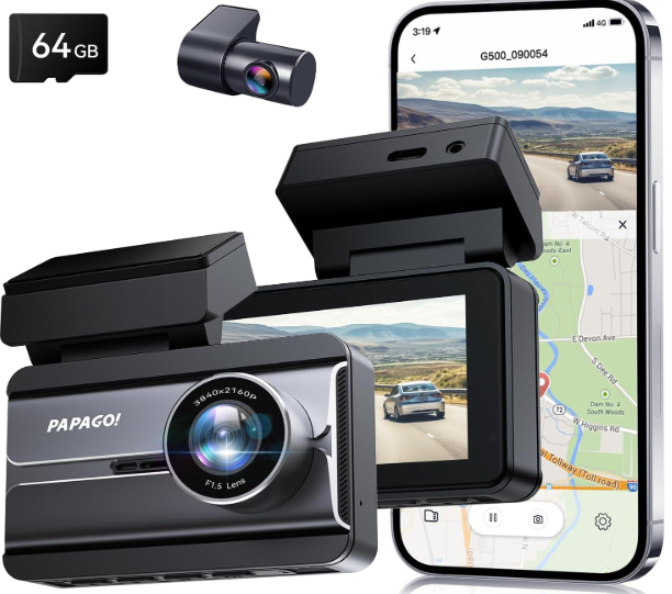 Dash cam mounted on car windshield