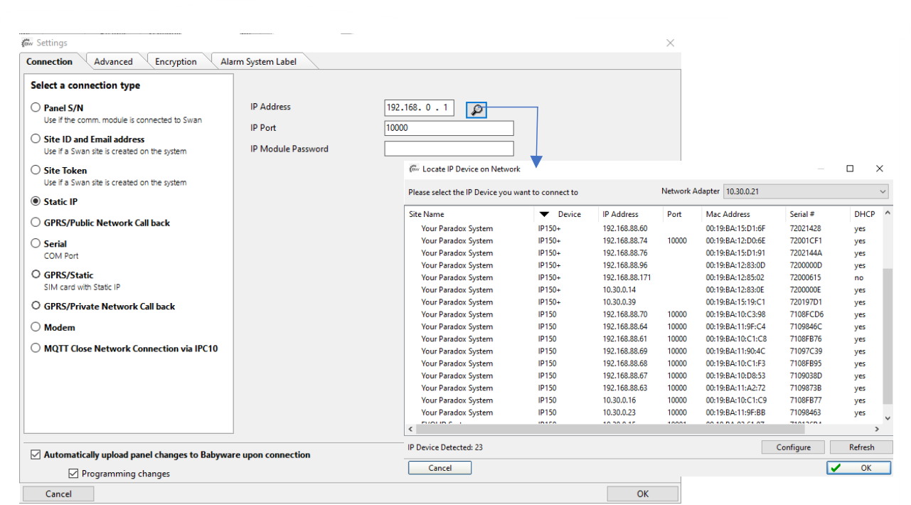 Connecting Paradox IP180 Internet Module Ethernet to IPC10 receiver