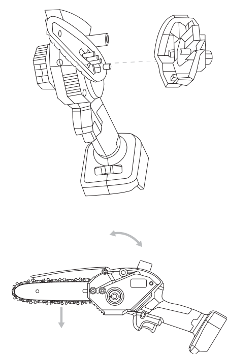 Manually screwing the M6 nut into the chainsaw assembly