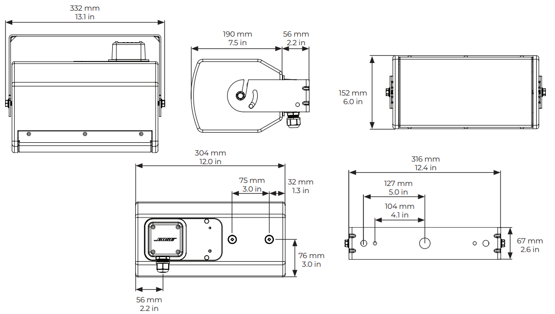 Rear input panel of AMU108 showing barrier strip and tap switch