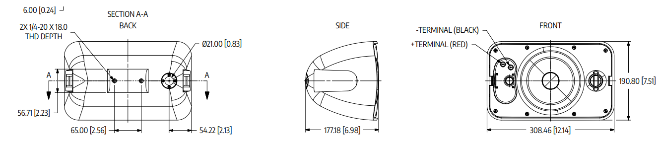 Close-up of speaker grille showing high-frequency driver and weatherproof design