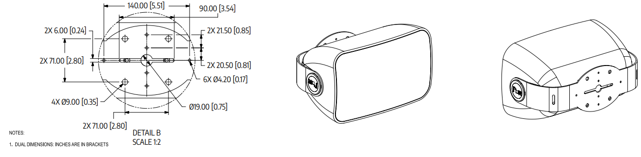 FastMount brackets securing surface mount speaker to exterior wall